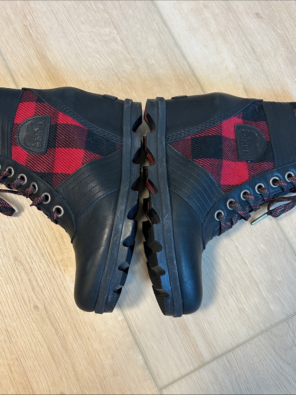Sorel Lexie Wedge Boot Red Black Buffalo Plaid Check size 9.5 - Picture 12 of 16